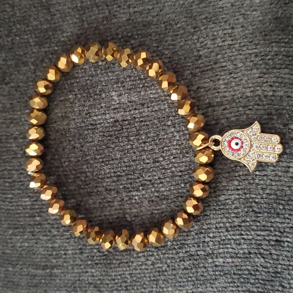 HANDMADE IN TURKEY COPPER GOLD EVIL EYE HAND BRACELET